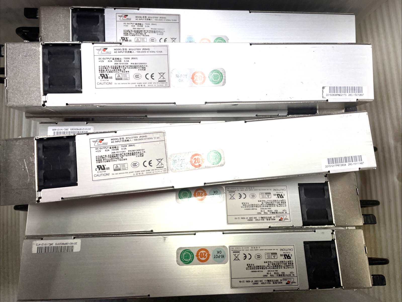 5X ORIGINAL EMACS 750W 12V/62A Redundant Server Power Supply- M1U-2750V/ NO CORD
