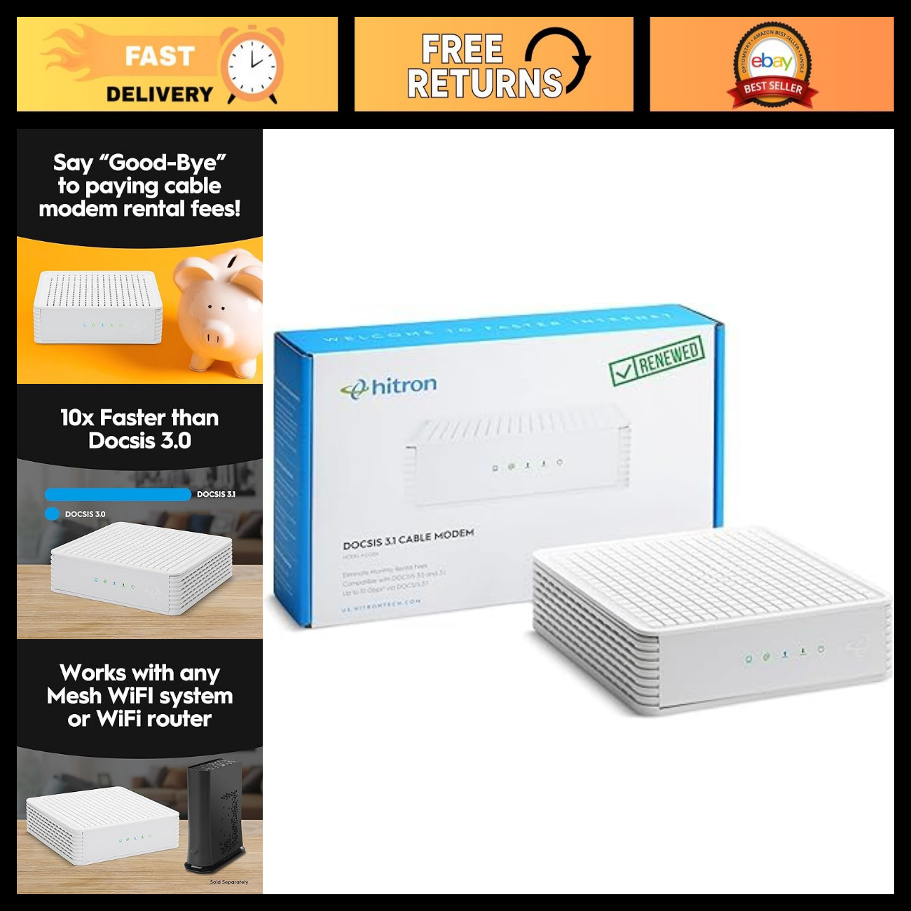 High-Speed DOCSIS 3.1 Cable Modem for Xfinity, Spectrum, Cox | 1 Gbps Ethernet P