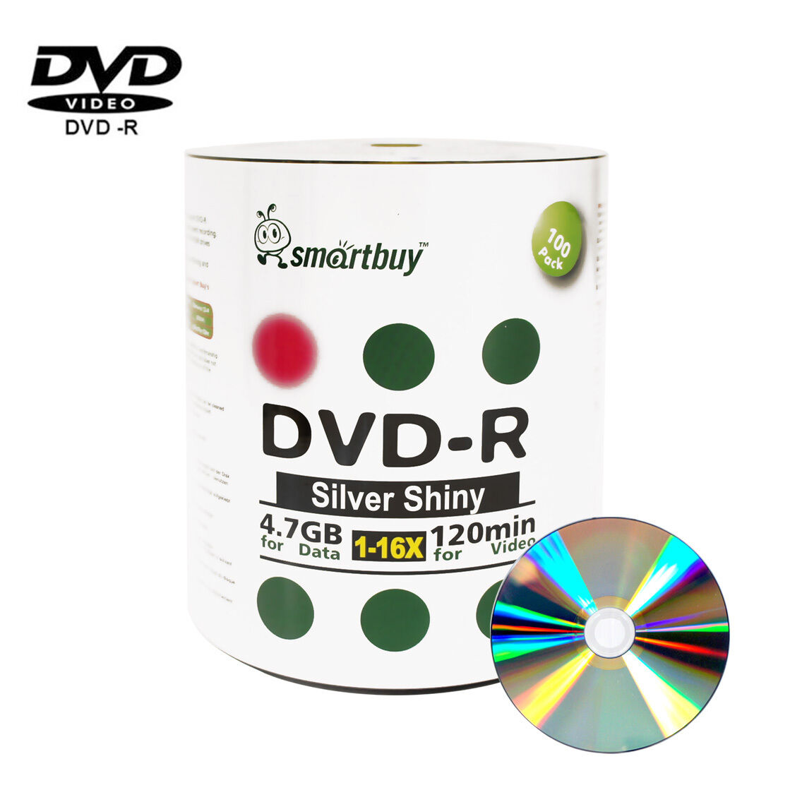 Smartbuy DVD-R 16X 4.7GB/120Min Shiny Silver (Non-Printable) Blank Record Disc