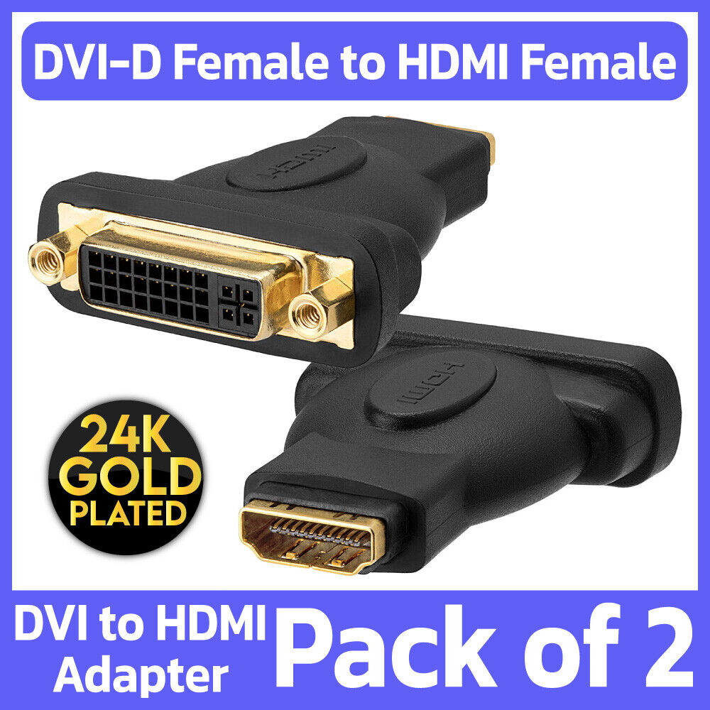 2 Pack DVI-D Female to HDMI Female Adapter Monitor Display Connector Converter