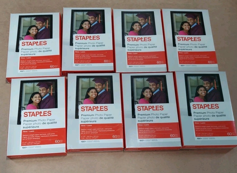 8 Packs of Staples Premium Photo  Gloss Paper, 60 Sheets Each Pack, 4” X 6”, NEW