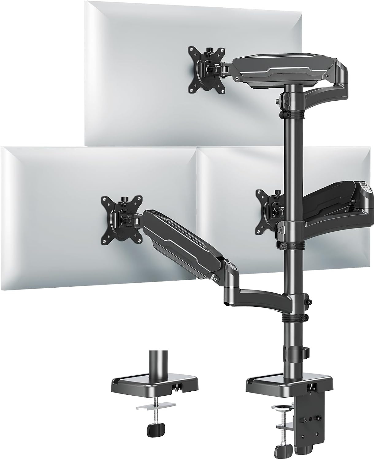 Triple Monitor Mount for Max 32" Computer Screen, Adjustable 3 Monitor Desk Moun