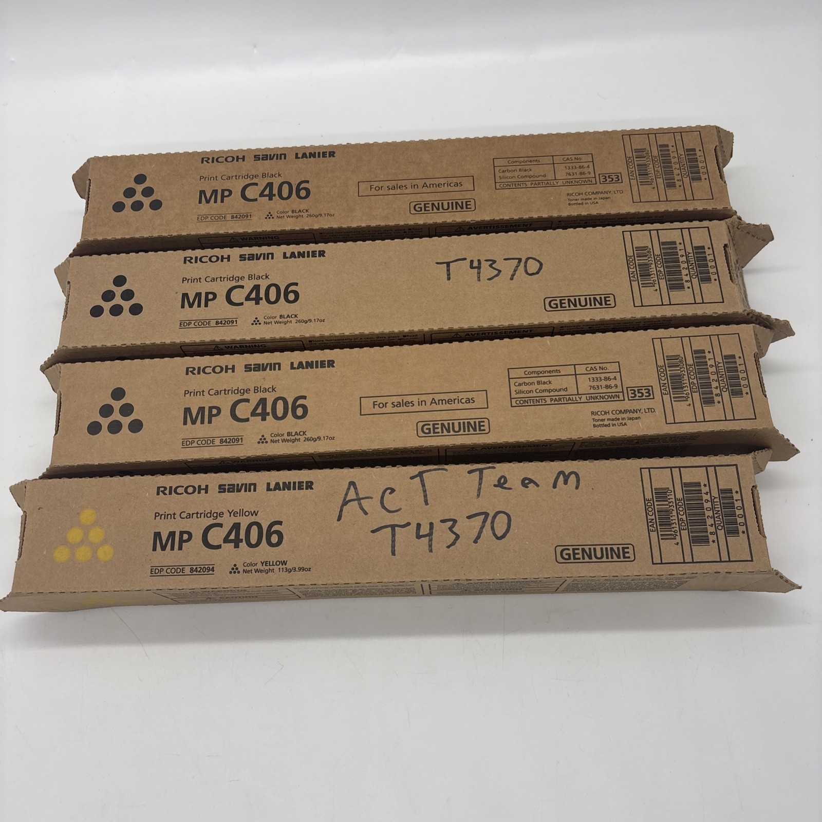 Genuine Ricoh Savin Lanier MP C406 Black/Yellow Toner 3x 842091 842094 lot Of 4