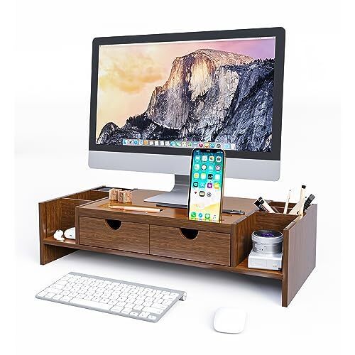 Crestlive Products Monitor Stand Riser Bamboo Computer Desk Organizer with Ad...
