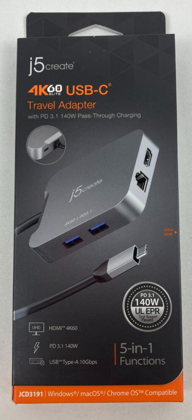 j5create 4K Elite USB-C Travel Adapter JCD3191 4K60 I PD 3.1