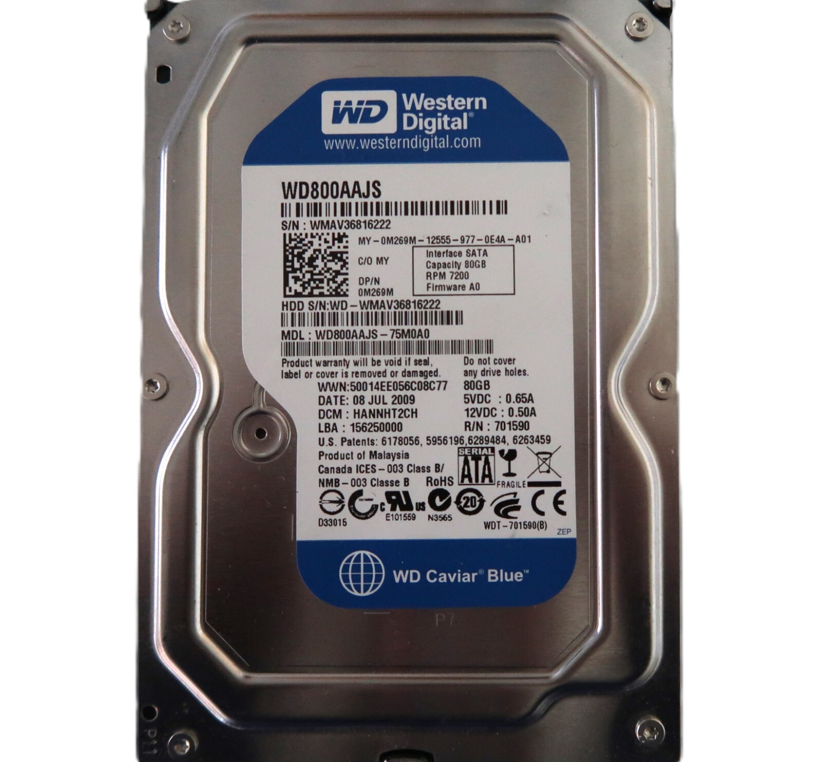 WD WD800AAJS-75M0A0 HANNHT2CH (WMAV) Malaysia 3.5" 80gb Sata 08JUL2009