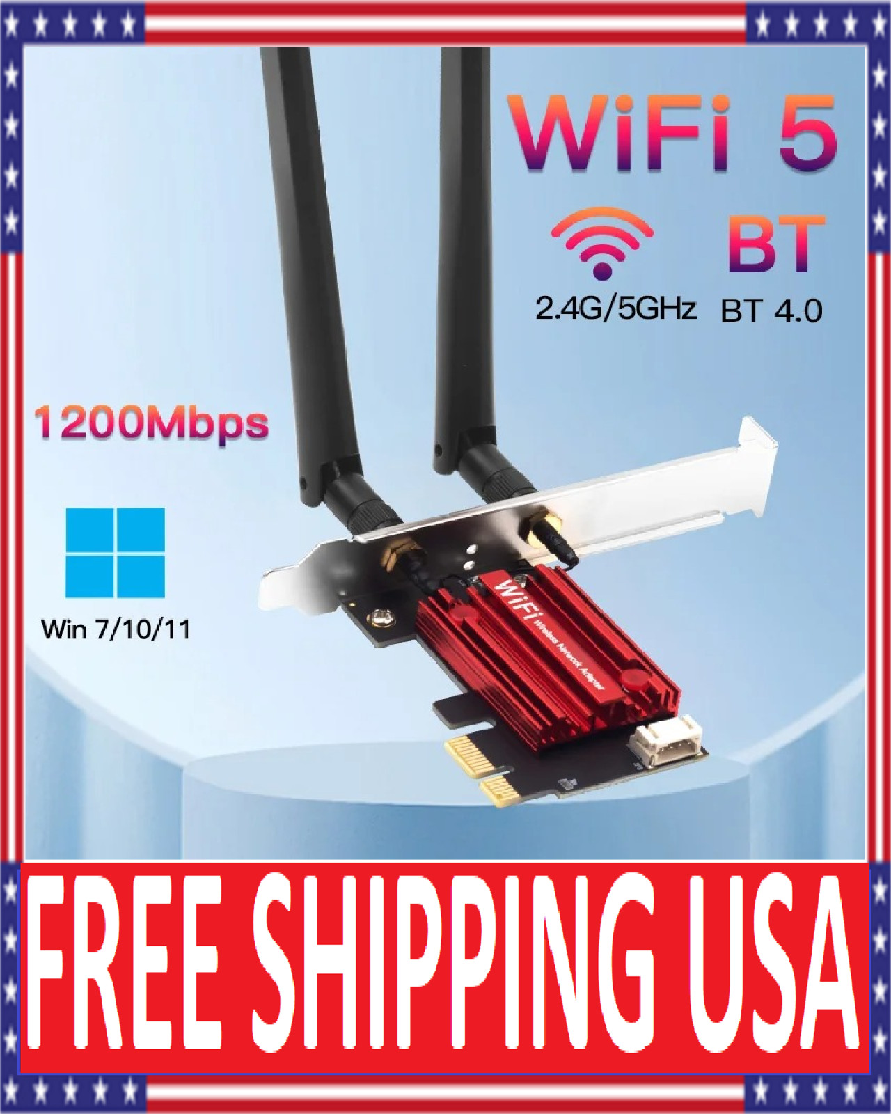 WiFi 1200Mbps Desktop PCIe Adapter 2.4G/5G Dual Band AX210 802.11AX PCI-E Card