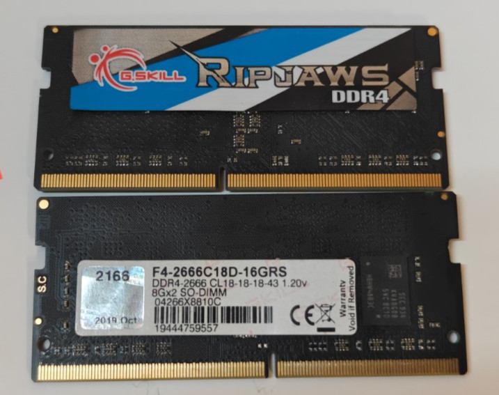 G.Skill Ripjaws 16GB (2x8GB) DDR4-2666 SO-DIMM Laptop RAM F4-2666C18D-16GRS