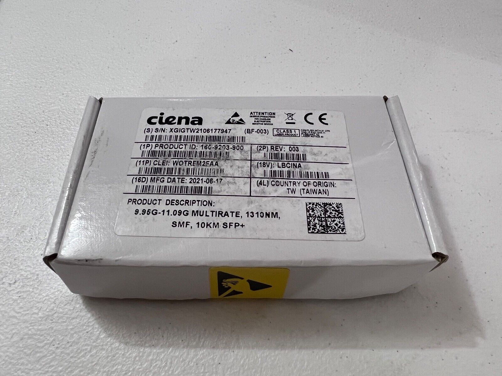 New Sealed Ciena 160-9203-900 MultiRate 9.95G-11.09G Transceiver Module