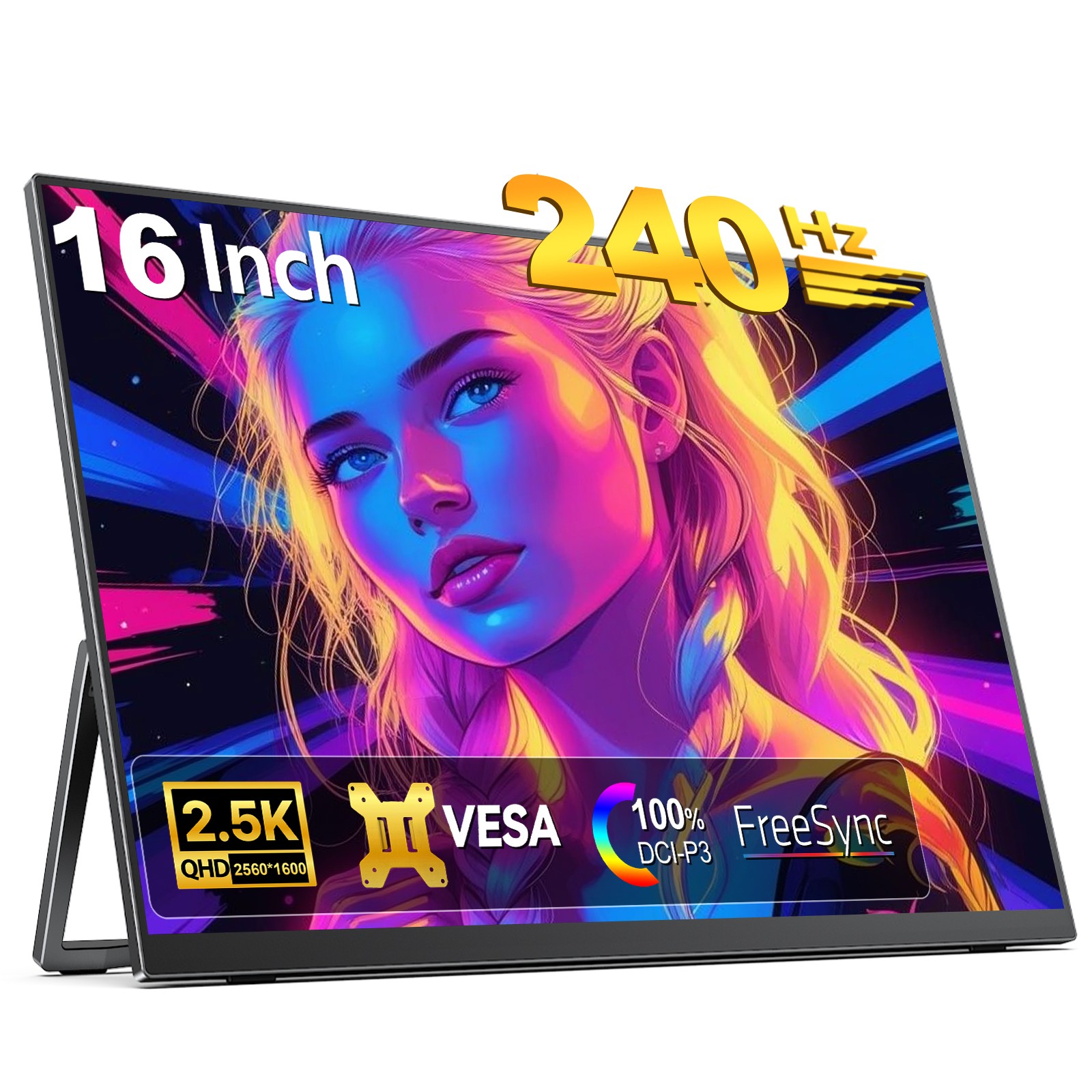 EVICIV 16" 2K 240Hz Portable Monitor 2.5K Freestanding For Gaming Xbox Switch PS