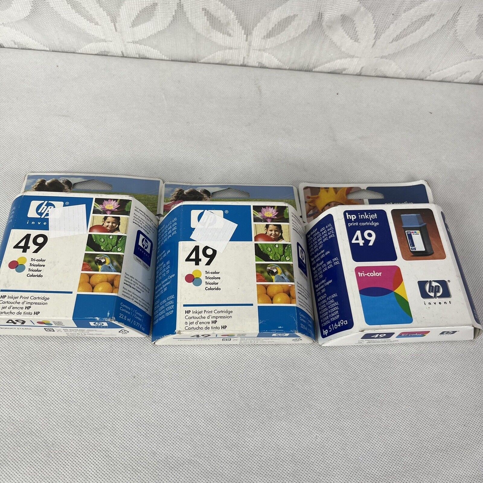 3 Genuine Oem HP 49 Tri Color Ink Sealed Boxes Expired 11/2004 & 7/2008 51649an
