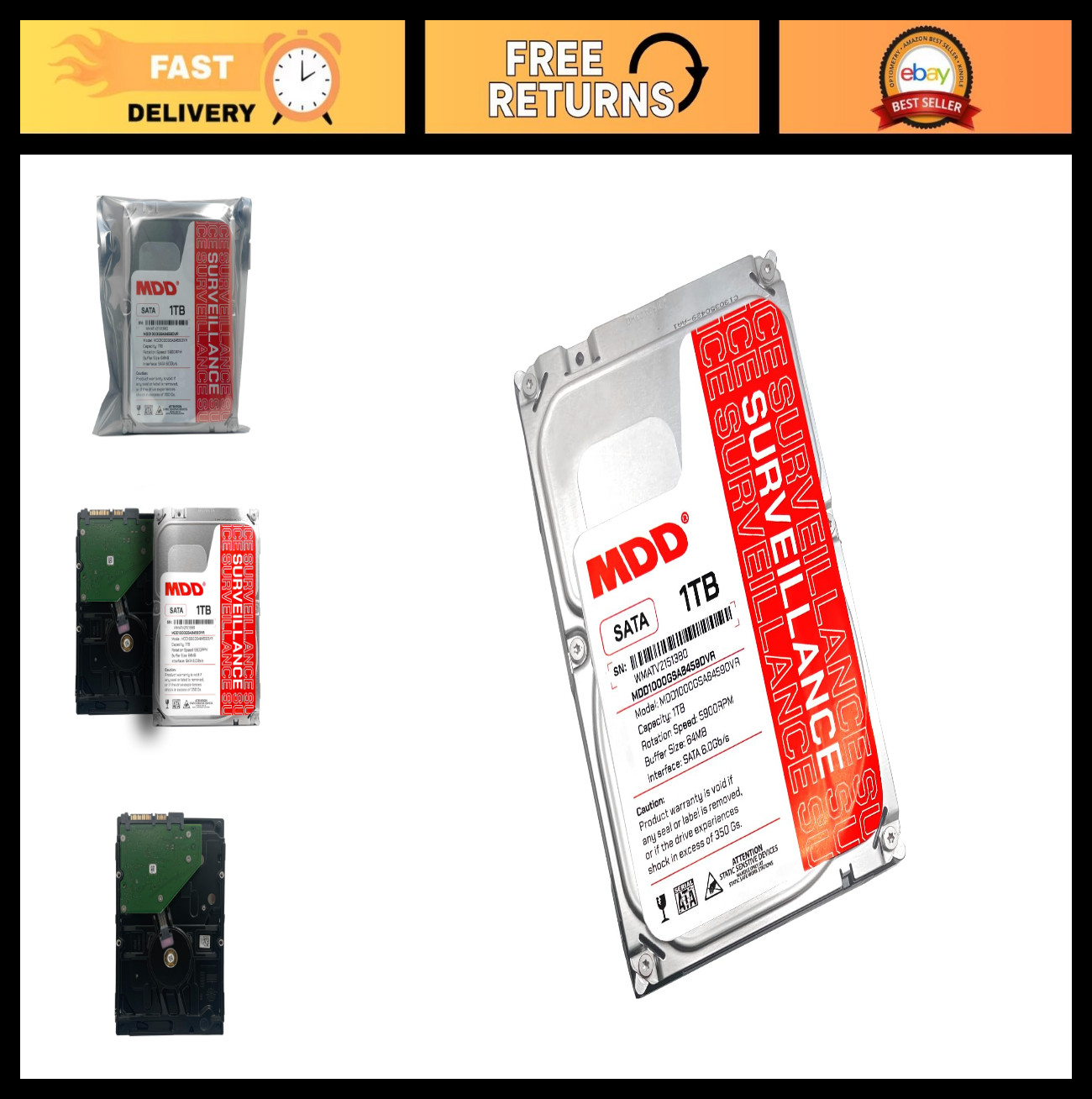 1TB Internal Surveillance Hard Drive, 64MB Cache, 5900RPM, SATA 6Gb/s, 3.5" - Re