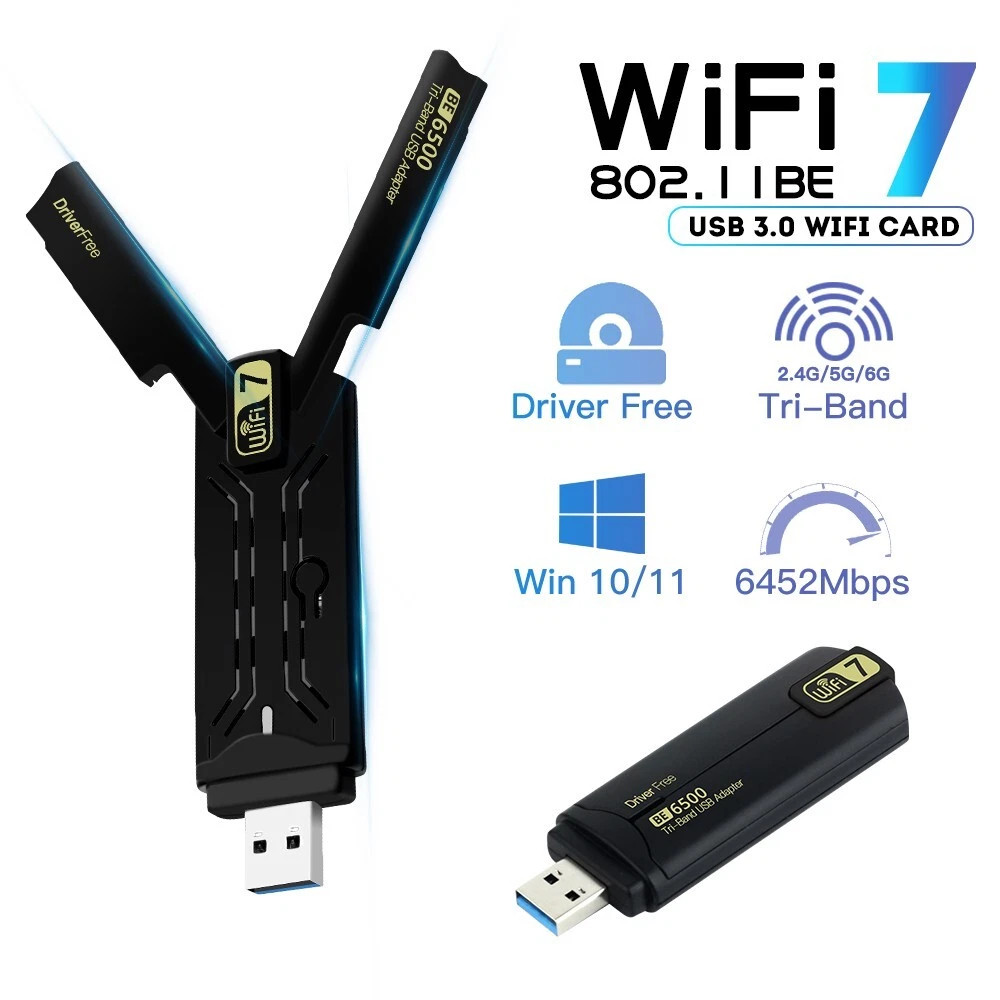 BE6500 USB3.0 WiFi7 Adapter Tri-Band 6G 5G 2.4G WPA3 MLO Wireless Network Dongle