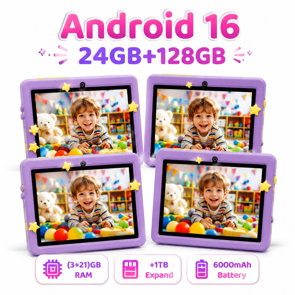 4pcs Kids Tablet 10.1 in IPS Touch Android 16 Tablet Pad 24GB+128GB 1TB(TF) Wifi