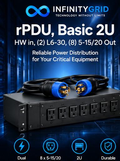 Basic 2U Rack PDU Dual L6-30 Input 8x 5-15/20R Outlets 19" Rackmount Power