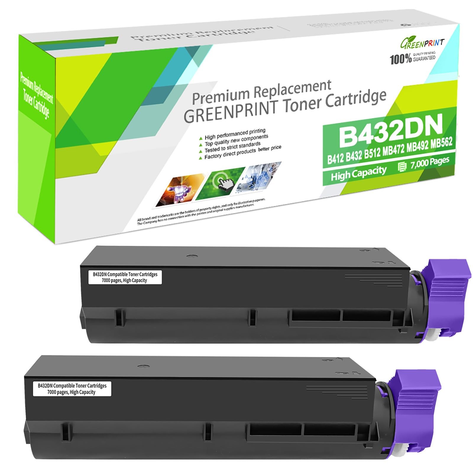 2 Packs 45807105 Compatible Toner Cartridges B412 B432 B512 MB472 MB492 MB562