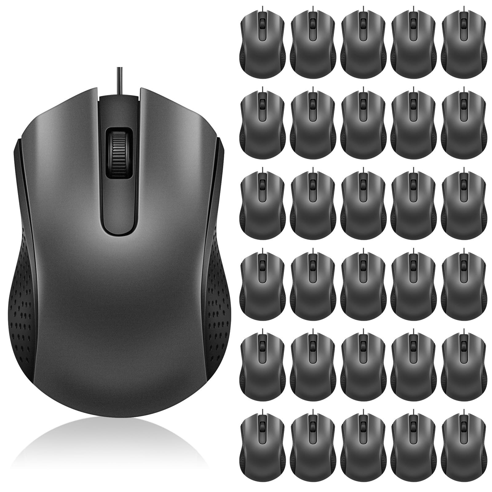 30 Pack Computer USB Wired Mouse Bulk 3 Button 800/1200 DPI Gray