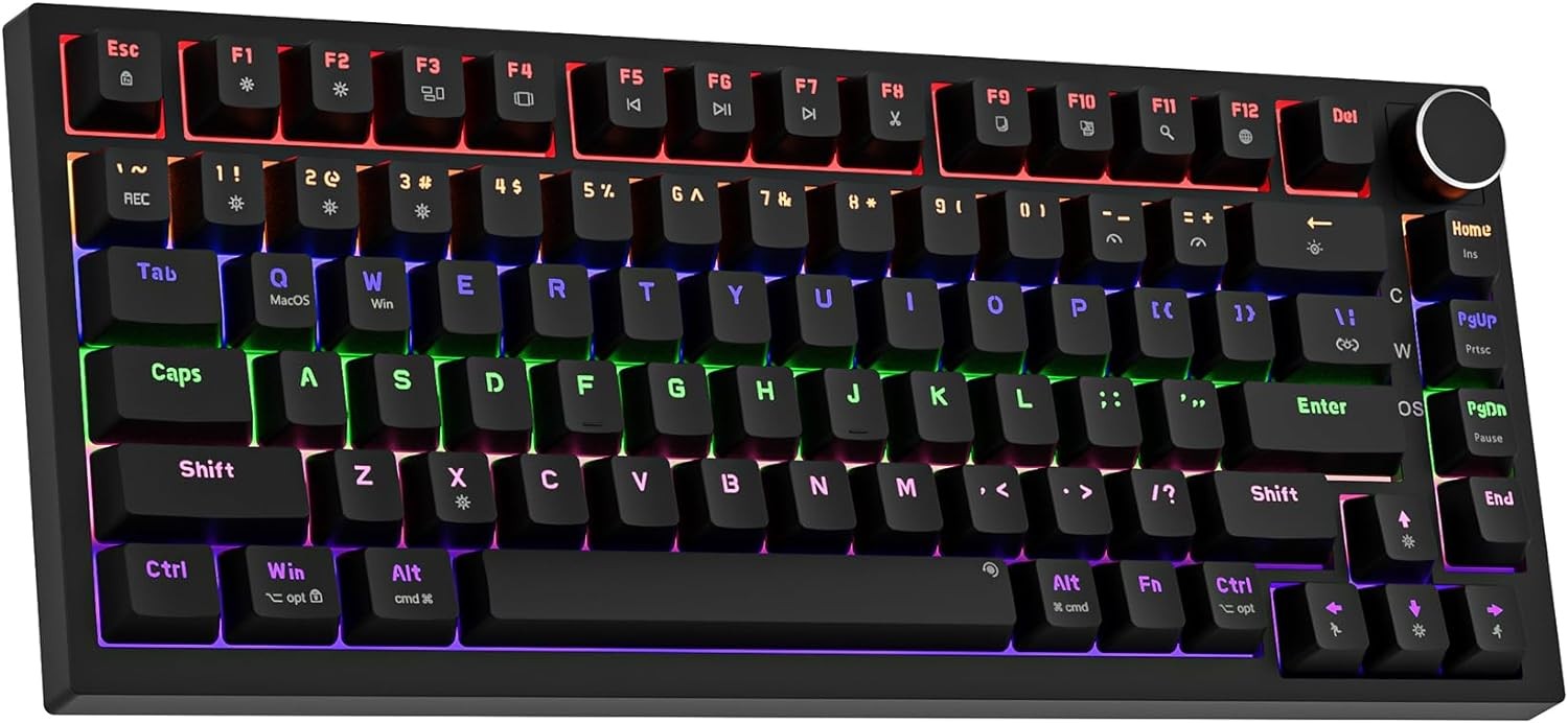 75% Mechanical Gaming Keyboard 82 Keys Wired Hot Swap Backlit Knob Red Switch