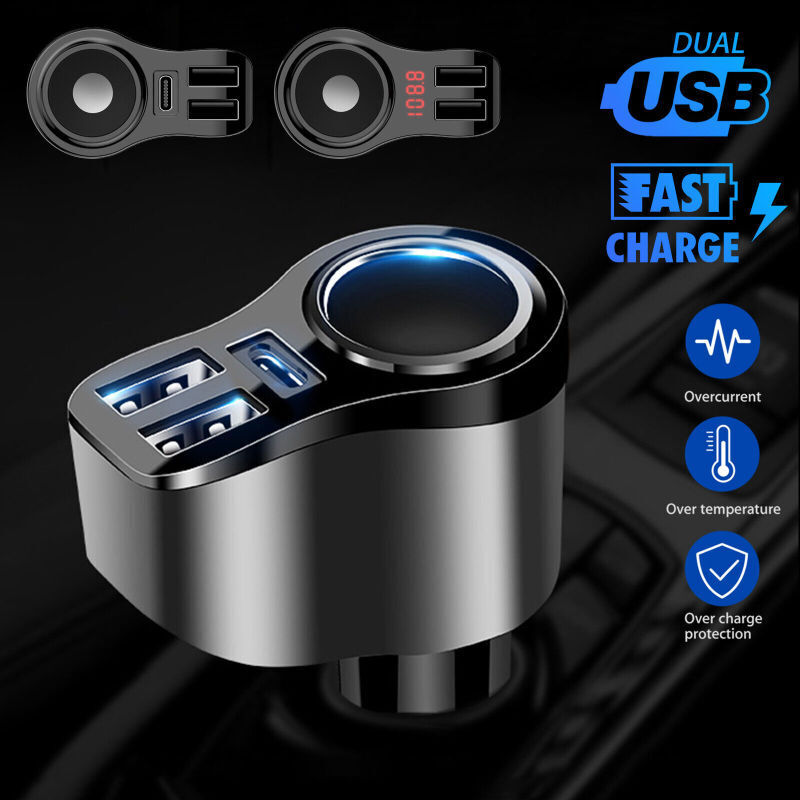 Dual USB Car Cigarette Lighter Socket Splitter Power Adapter Charger 12-24v
