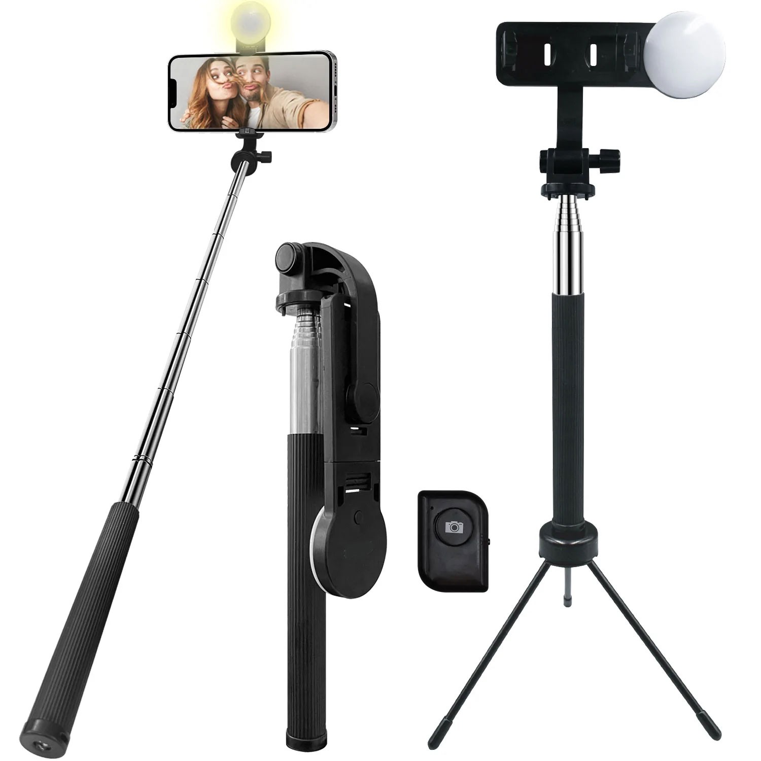For iPhone 15/16/17/Plus/Pro/Pro Max/Air - Selfie Stick Wireless Built-in
