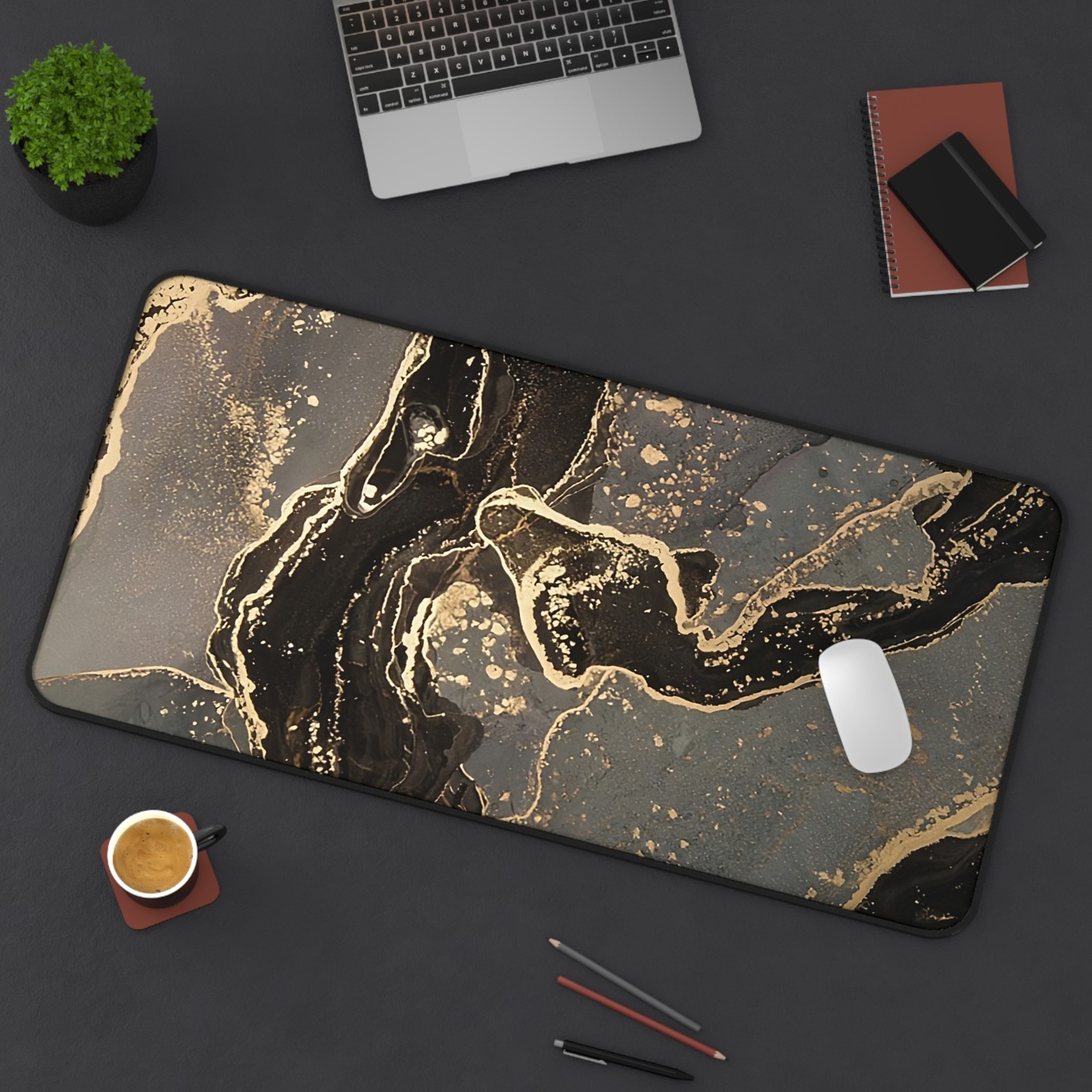 Nordic Marble Extended Gaming Mouse Pad with Stitched Edges, Large