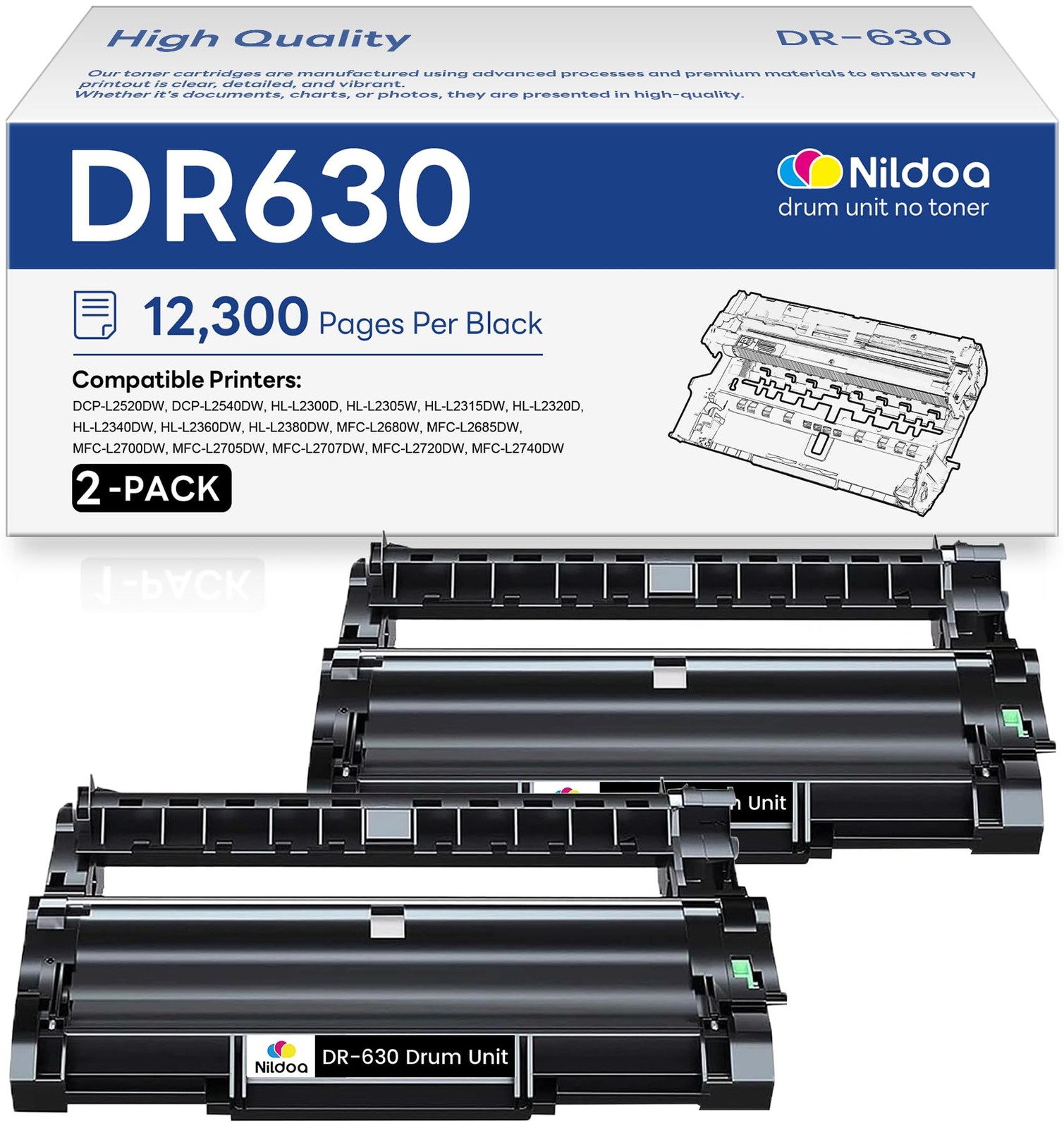 DR630 DR-630 Drum Unit 2 Pack Replacement for Brother DR630 DR-630 DR 630 DCP-L2