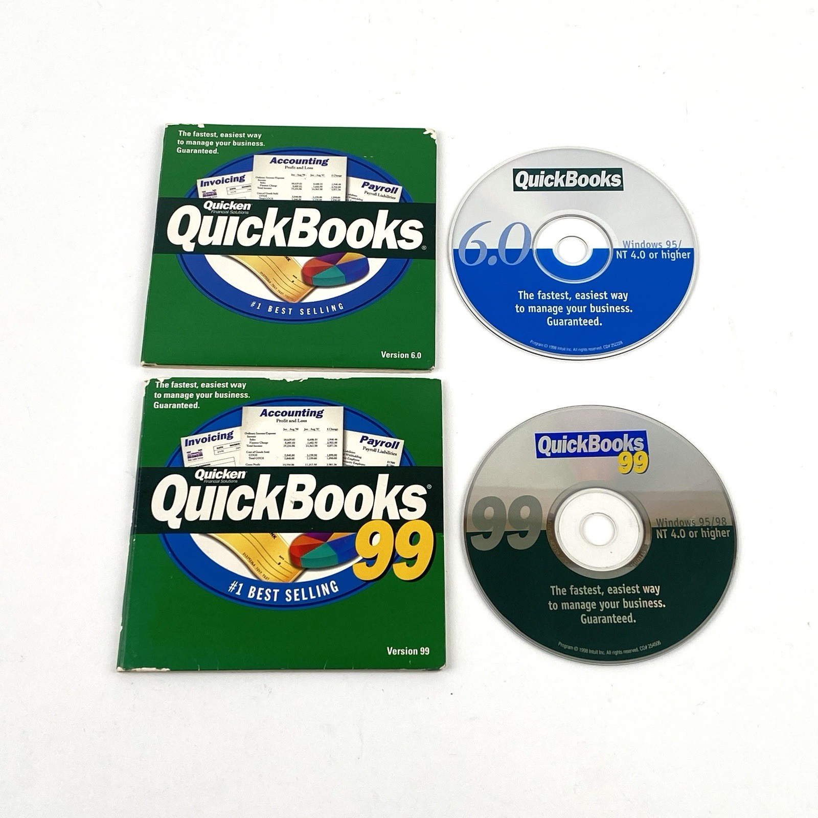 Quicken QuickBooks 99 & 6.0 Financial Software CDs for Windows 95/98 NT w/Keys