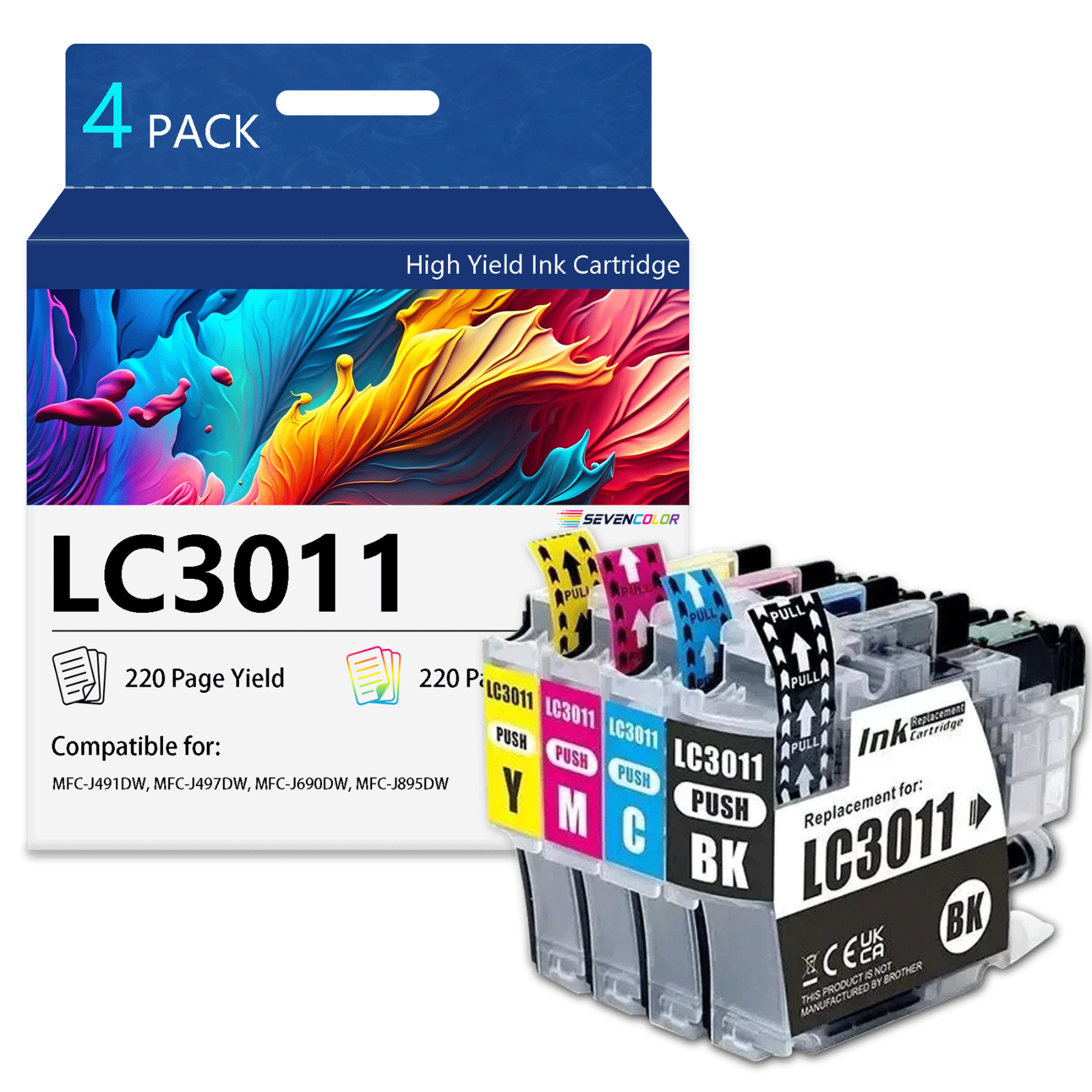 LC3011 Standard Yield Ink Cartridge Set(4Pack)-Compatible for MFC-J491DW Printer