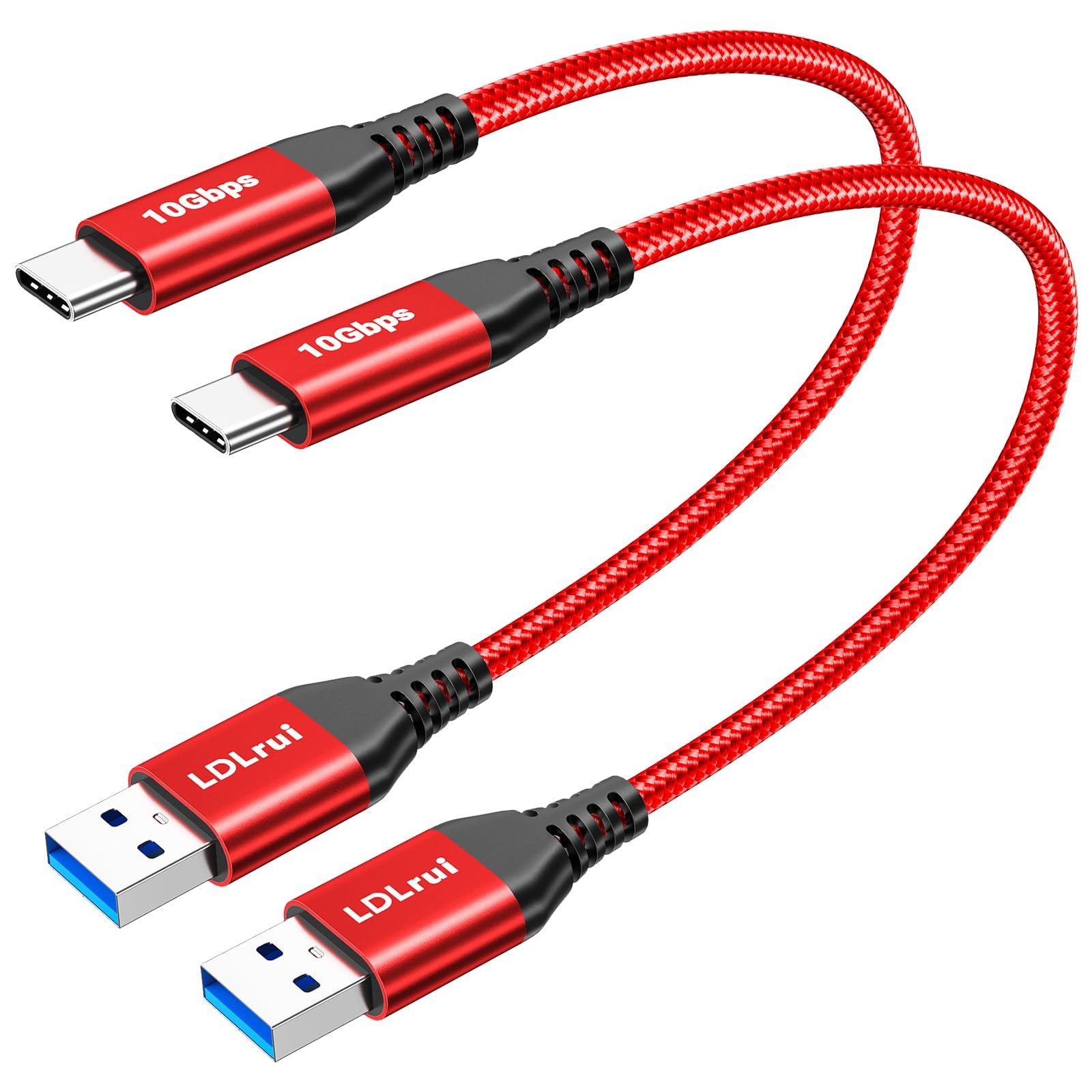 2-Pack 1ft USB-A to USB-C 3.2 Gen 2 Cable 10Gbps 3.1A Fast Charging Red