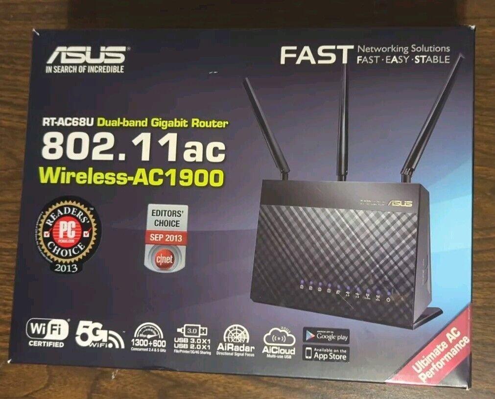 Asus RT-AC68U - WIFI 802.11ac - 1900Mbps Dual Band Gigabit Router 
