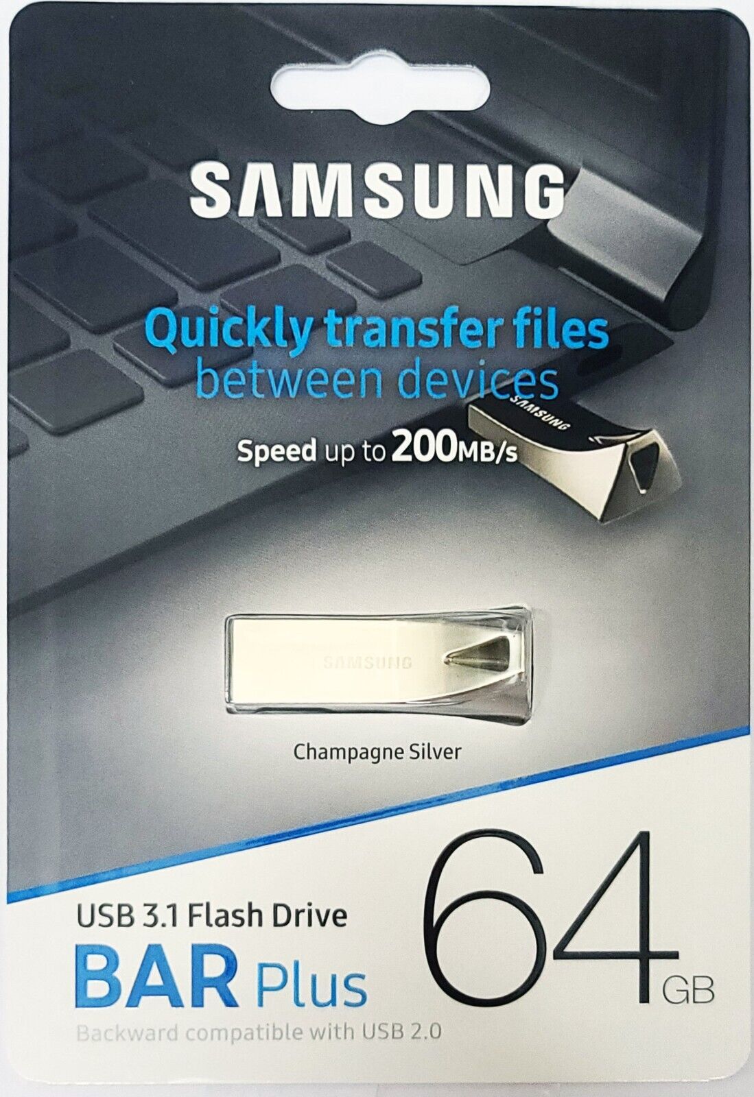 Samsung 64GB BAR Plus USB 3.1.Stick Flash Drive MUF-64BE3 USB 3.0 USB 2.0 Silver