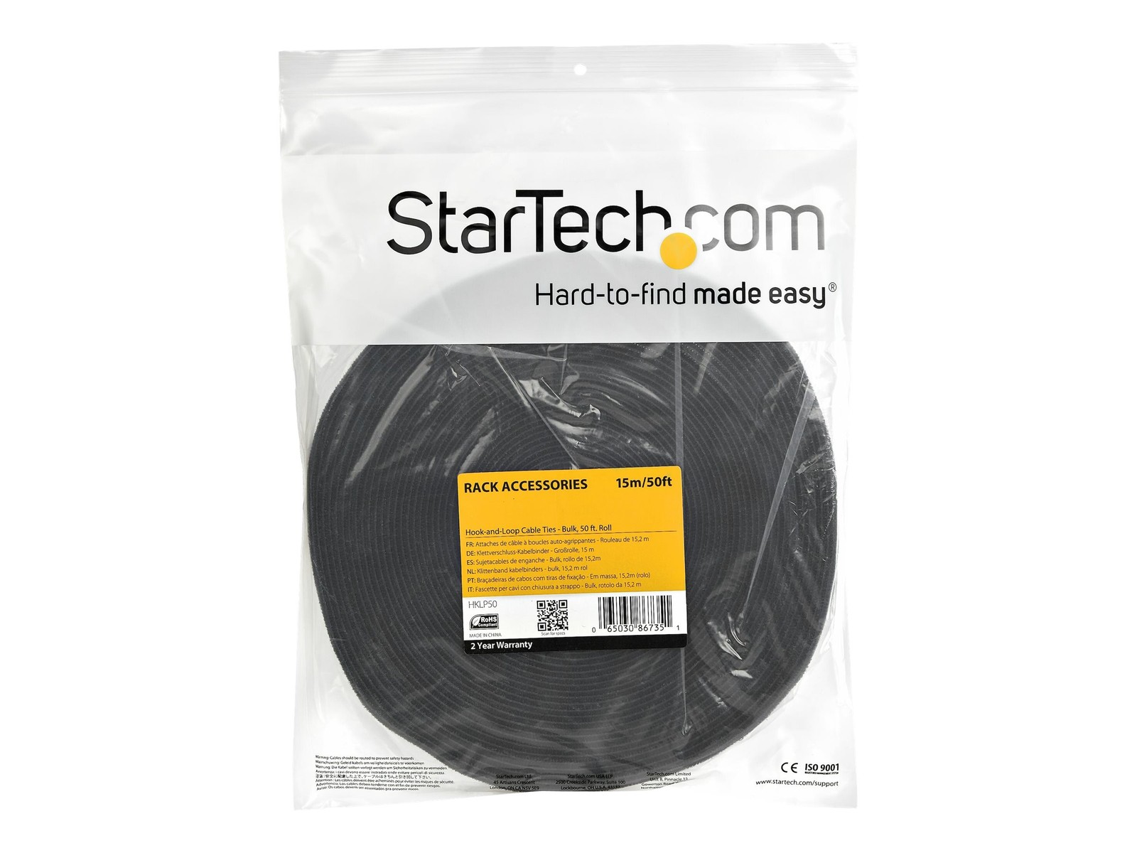 StarTechcom Hook-and-Loop Cable Ties 50 ft. Fabric roll with attachment to
