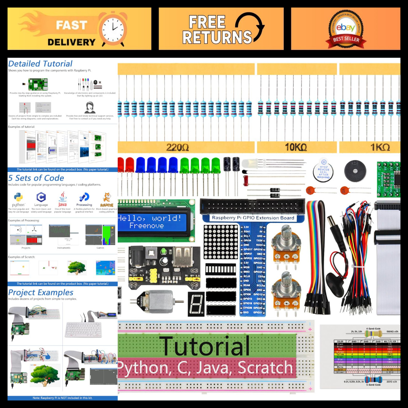 Ultimate Raspberry Pi 5 4 B Zero 2 W Super Starter Kit - Electronics Project Bun