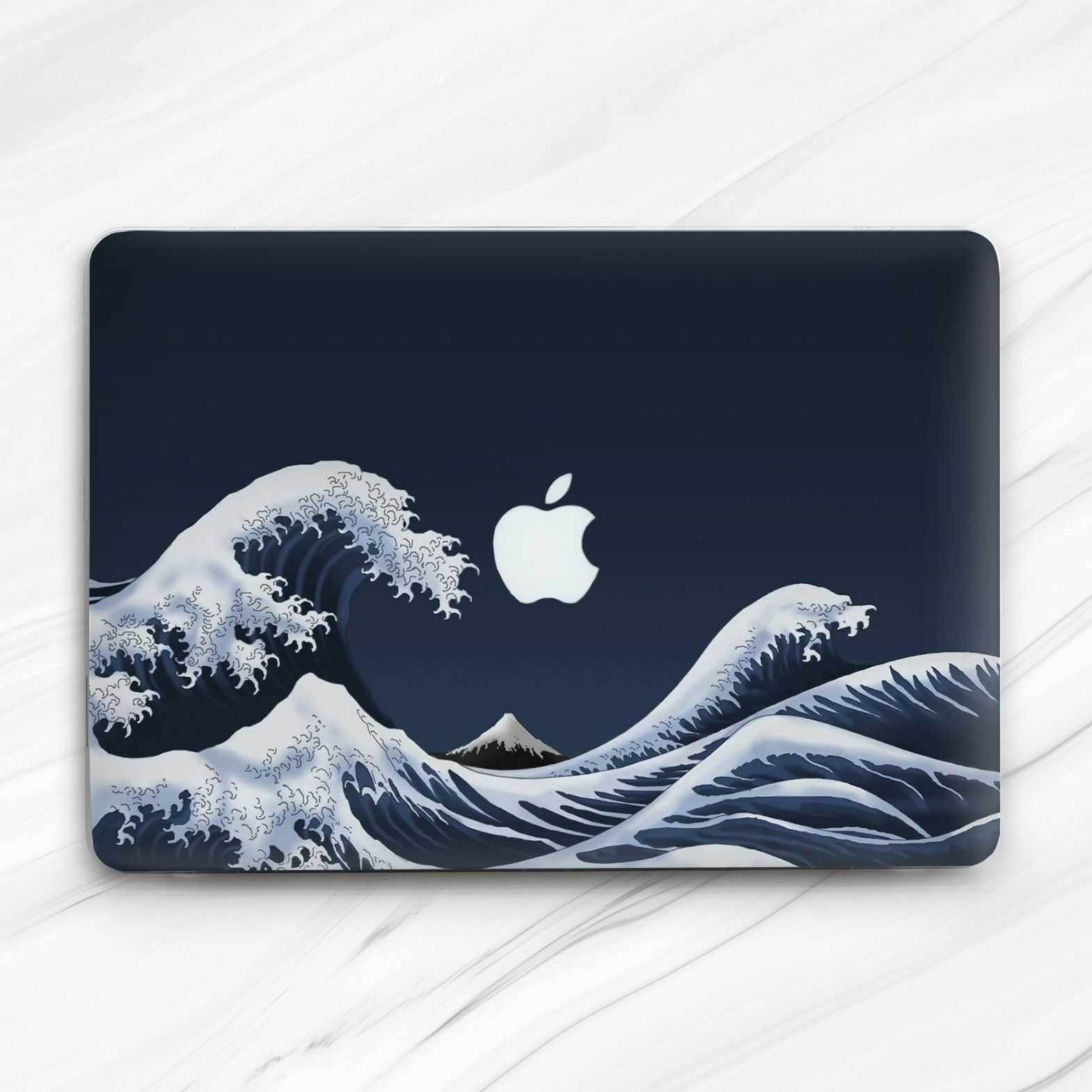 Kanagawa Wave Japanese Art Navy Blue Hard Case For Macbook Air 13 Pro 16 13 15