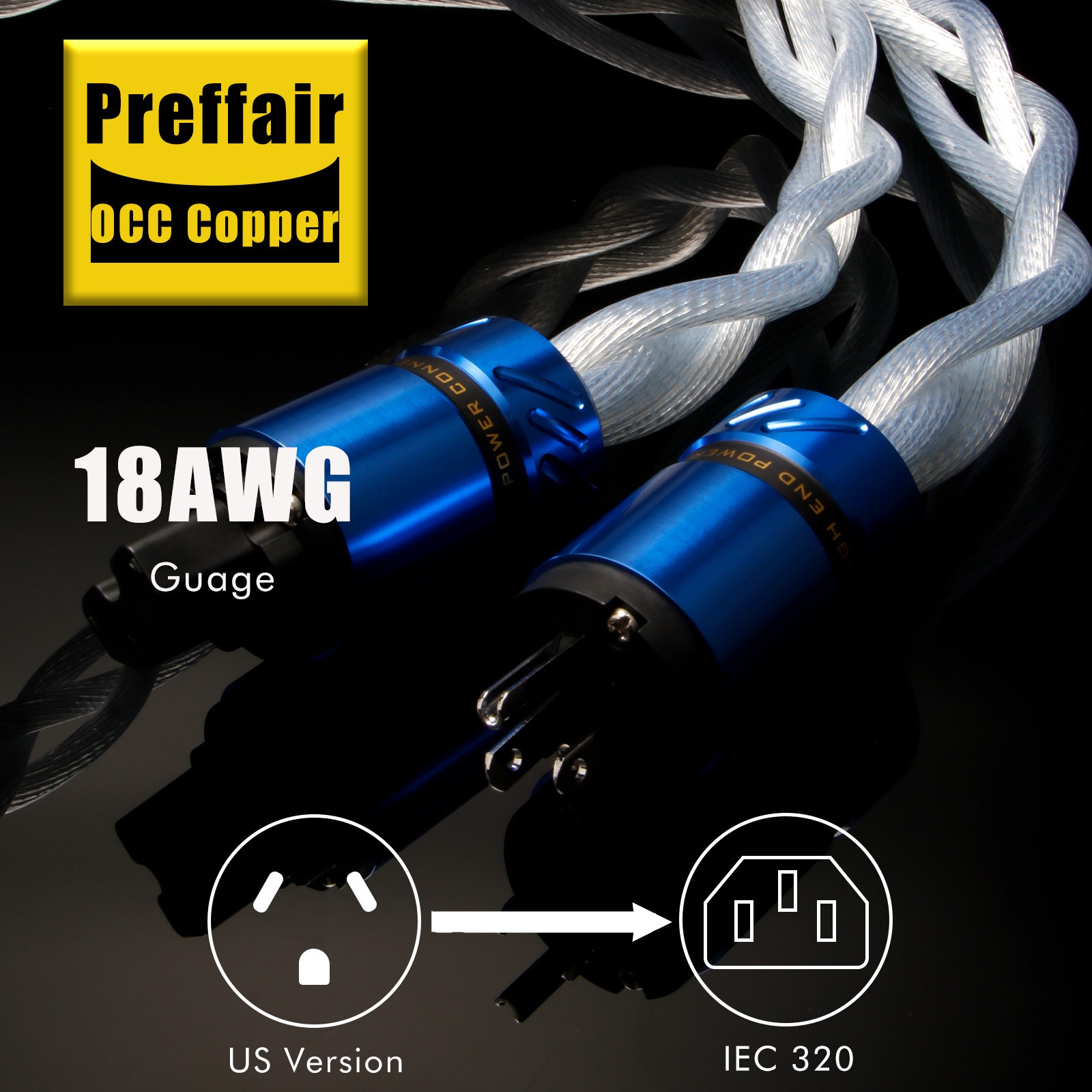 Audiophile Silver Plate OCC HiFi Power Cable US/EU/AU Schuko Mains Supply Cord