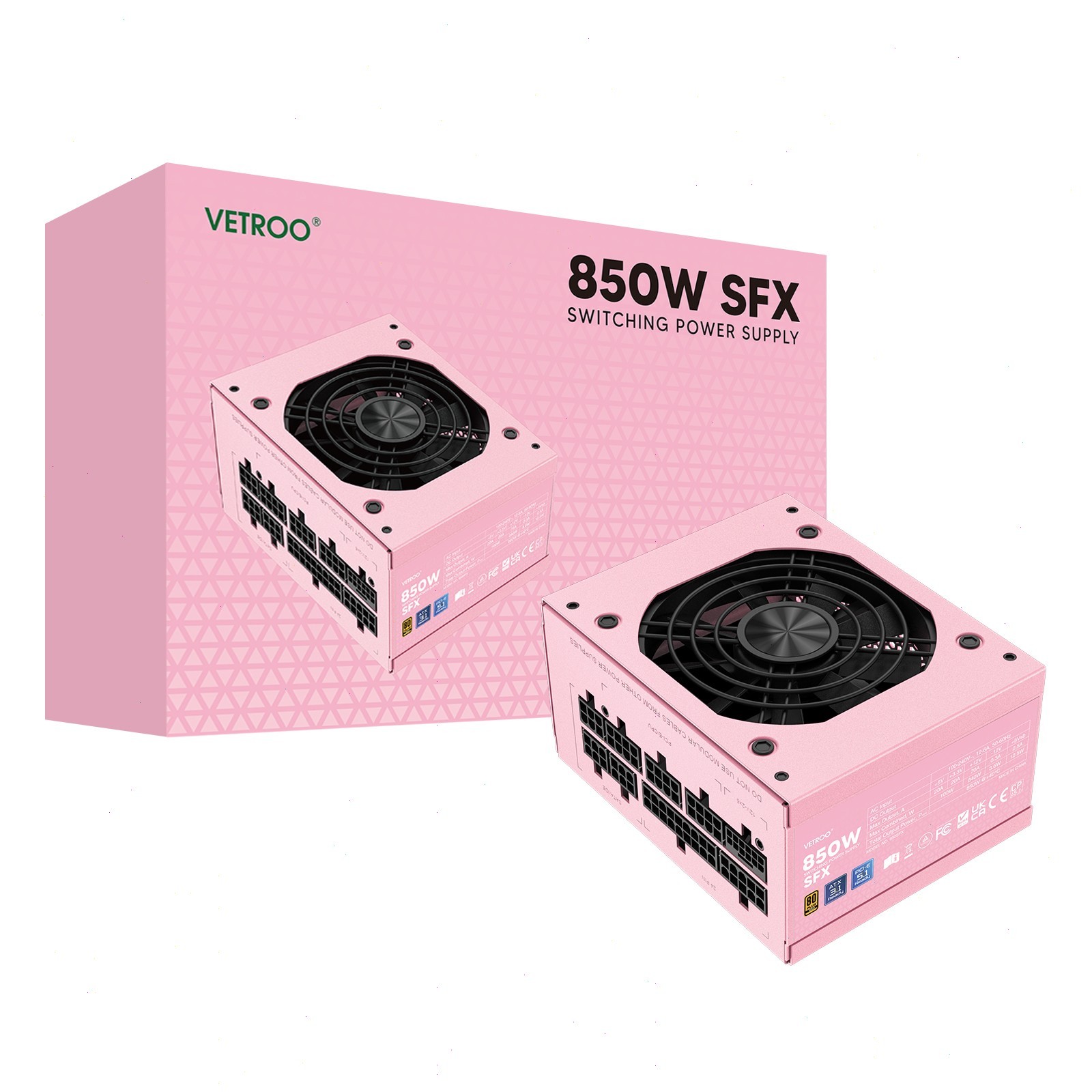 Vetroo SFX 850W Power Supply ATX 3.1 & PCIE 5.1 Ready, 80 Plus Gold - Pink