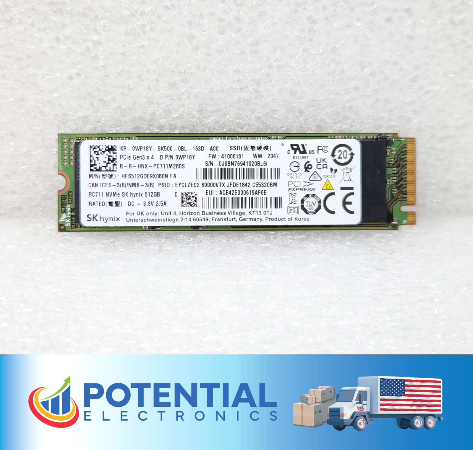 SK Hynix PC711 HFS512GDE9X080N FA 512GB M.2 PCIe Gen3x4 NVMe Solid State Drive