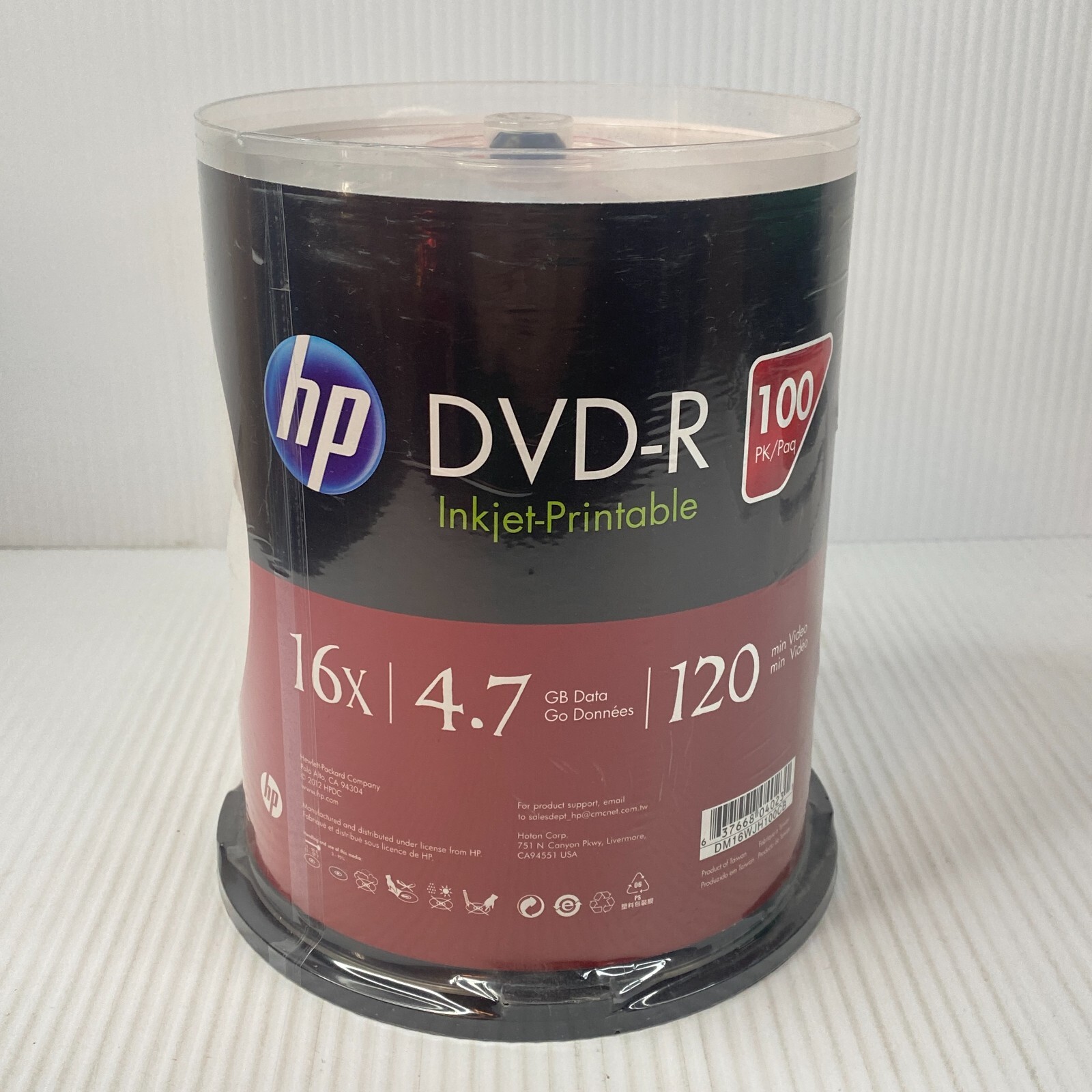 HP DVD-R Inkjet Printable White Matte 4.7GB 120min 100-PACK Sealed