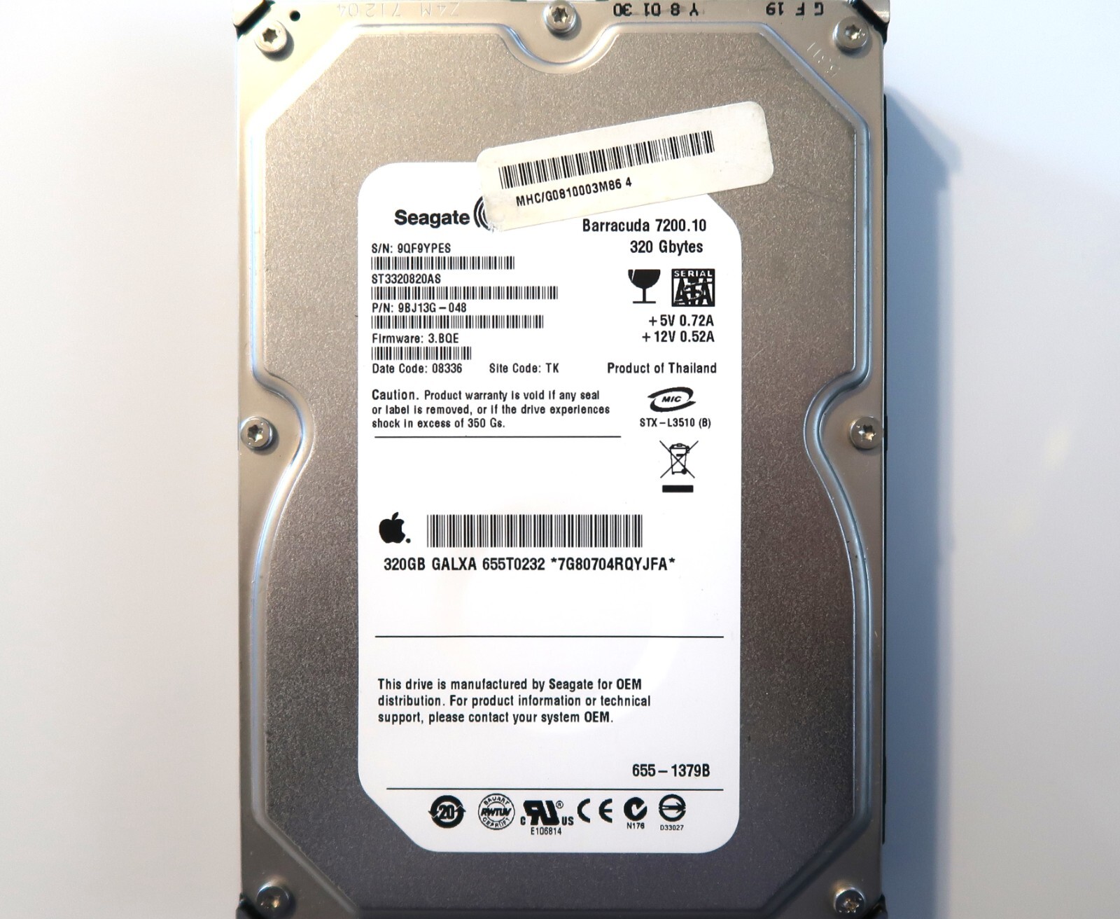 Seagate ST3320820AS 9BJ13G-048 3.BQE (9QF) TK Thailand 3.5" 320gb Sata 02/2008