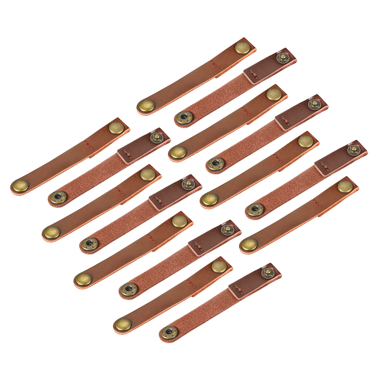 15 Pcs Leather Cable Straps Cord Organizer Light Brown Management