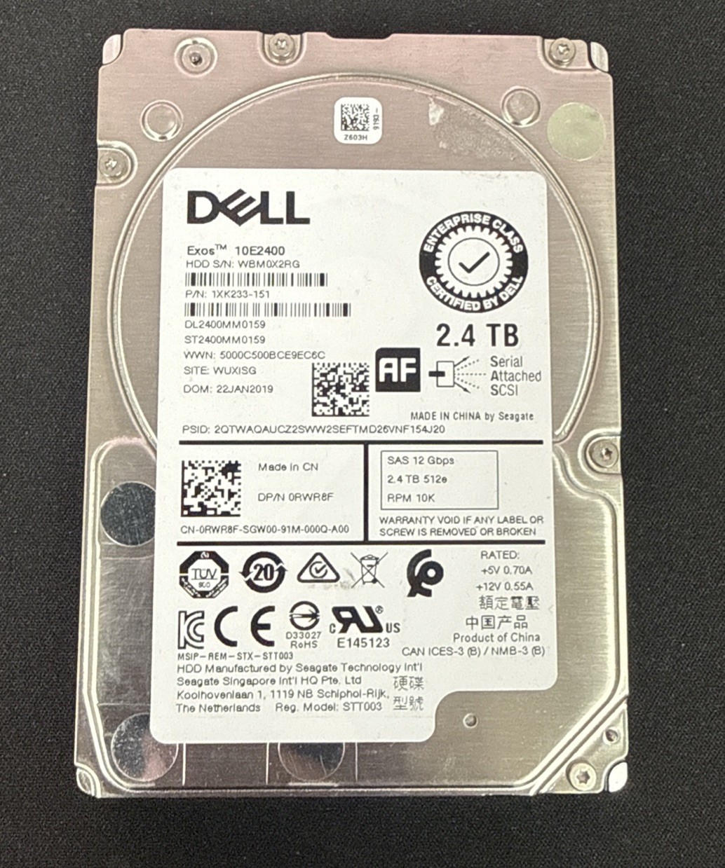 Dell 0RWR8F Seagate Exos 10E2400 ST2400MM0159 2.4TB 10K SAS 2.5" Server HDD