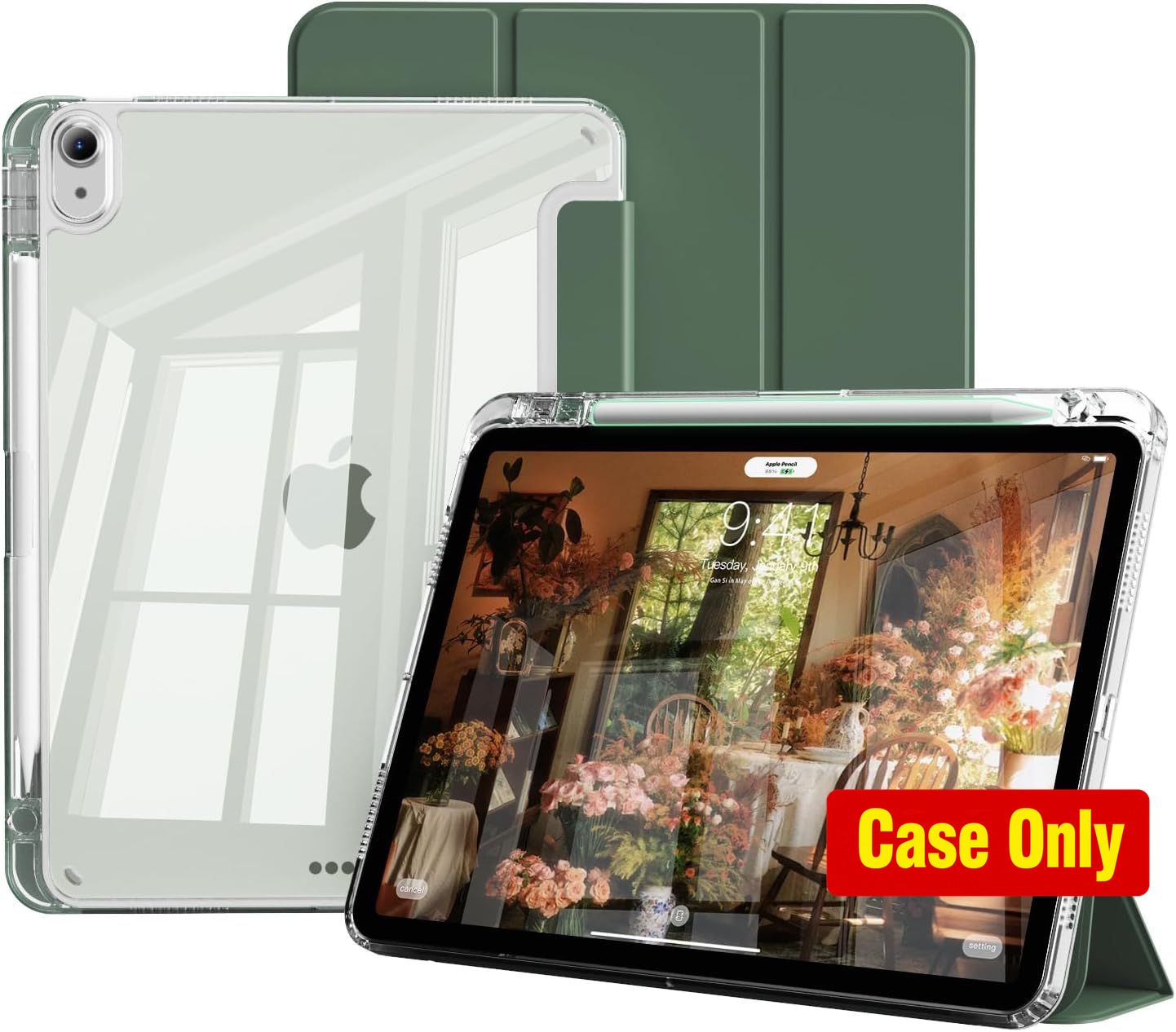 Clear Shockproof Case for 11-inch iPad 11th Gen 2025, Durable Design, Green Colo