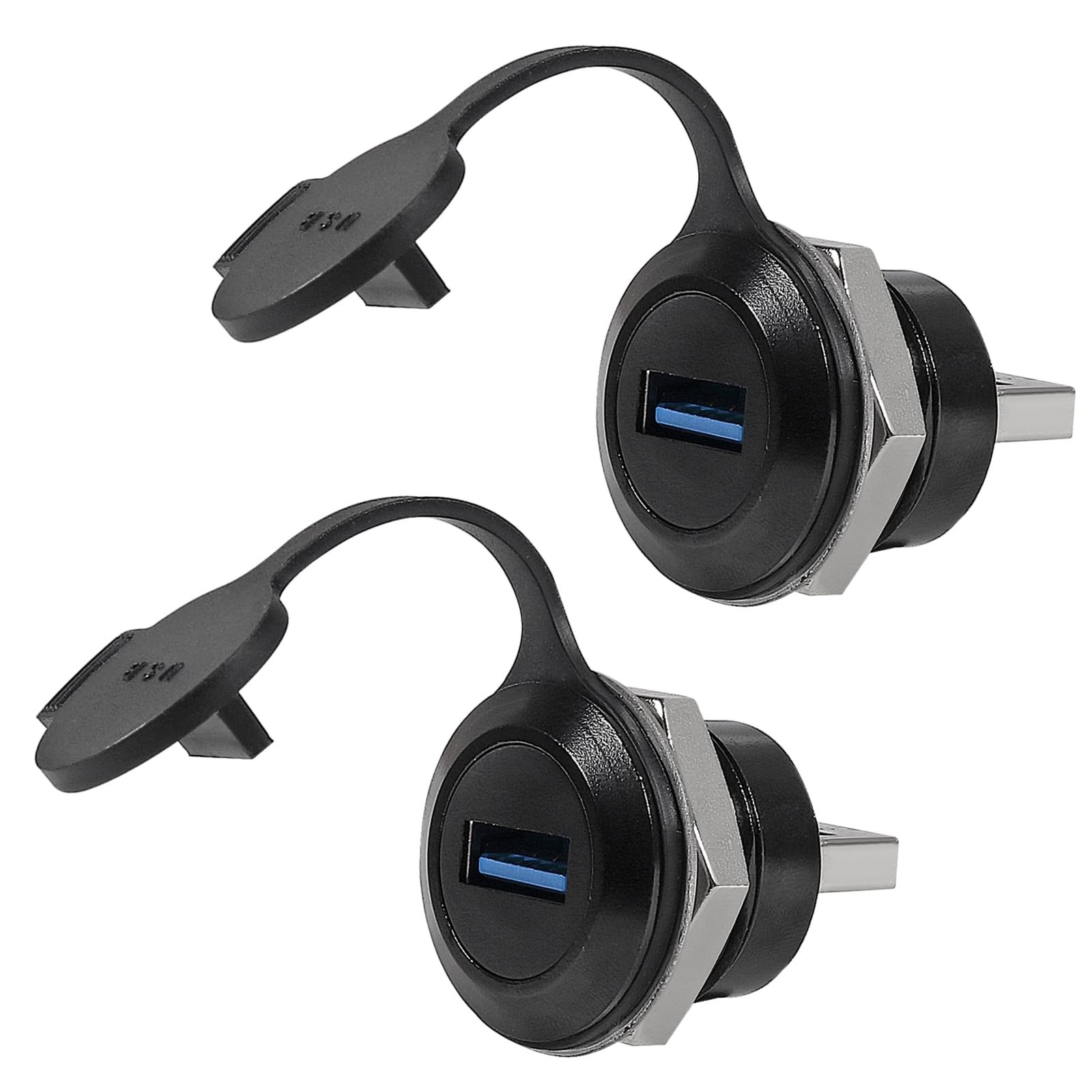 2 PCS Waterproof USB 3.0 Panel Mount Coupler Adapter With Dust Cap Set