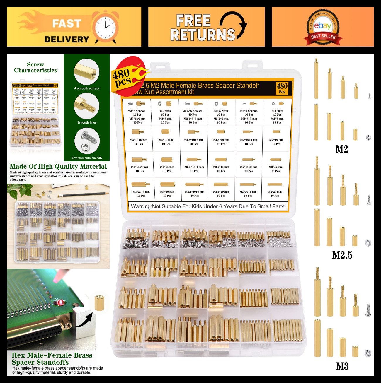 480Pcs M2 M2.5 M3 Standoffs Screws Nuts Kit for DIY PC Build Raspberry Pi Projec