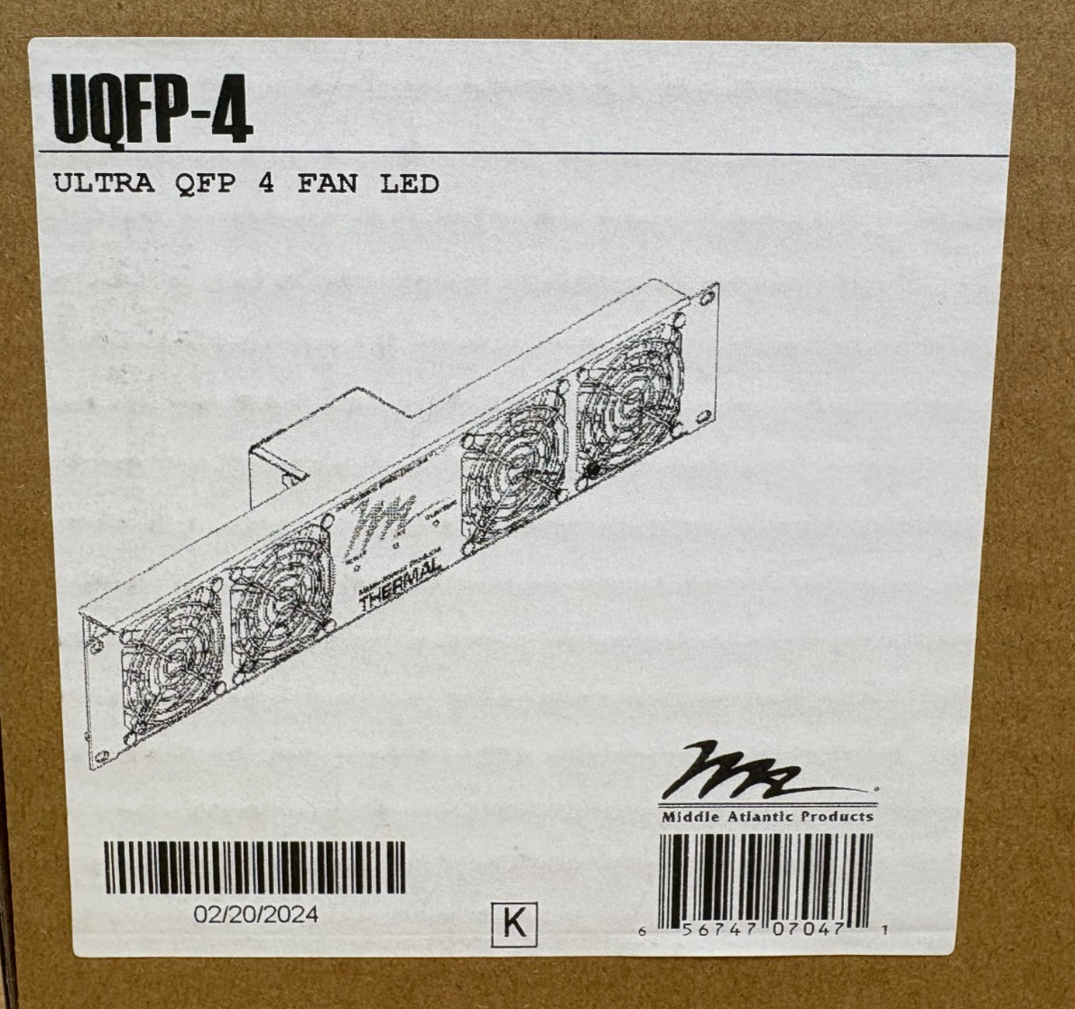 Middle Atlantic UQFP-4 Ultra Quiet Fan Panel, 4 Fans, LED