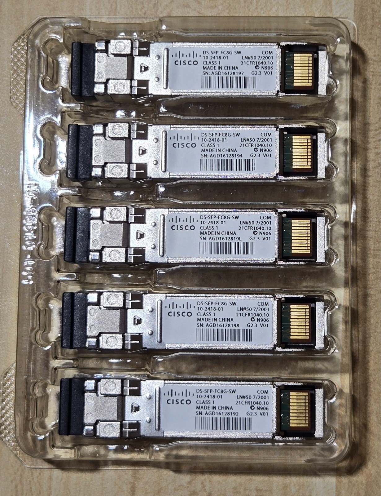 NEW Cisco DS-SFP-FC8G-SW 8Gb Fibre Channel SFP+ Transceiver Module - 5-Pack Box