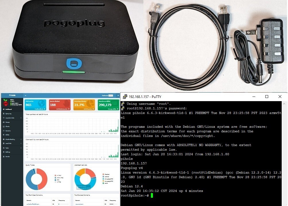 Pi-Hole Network-Wide Ad Blocker V6.4.3 on a PogoPlug V4 w/32GB SD card