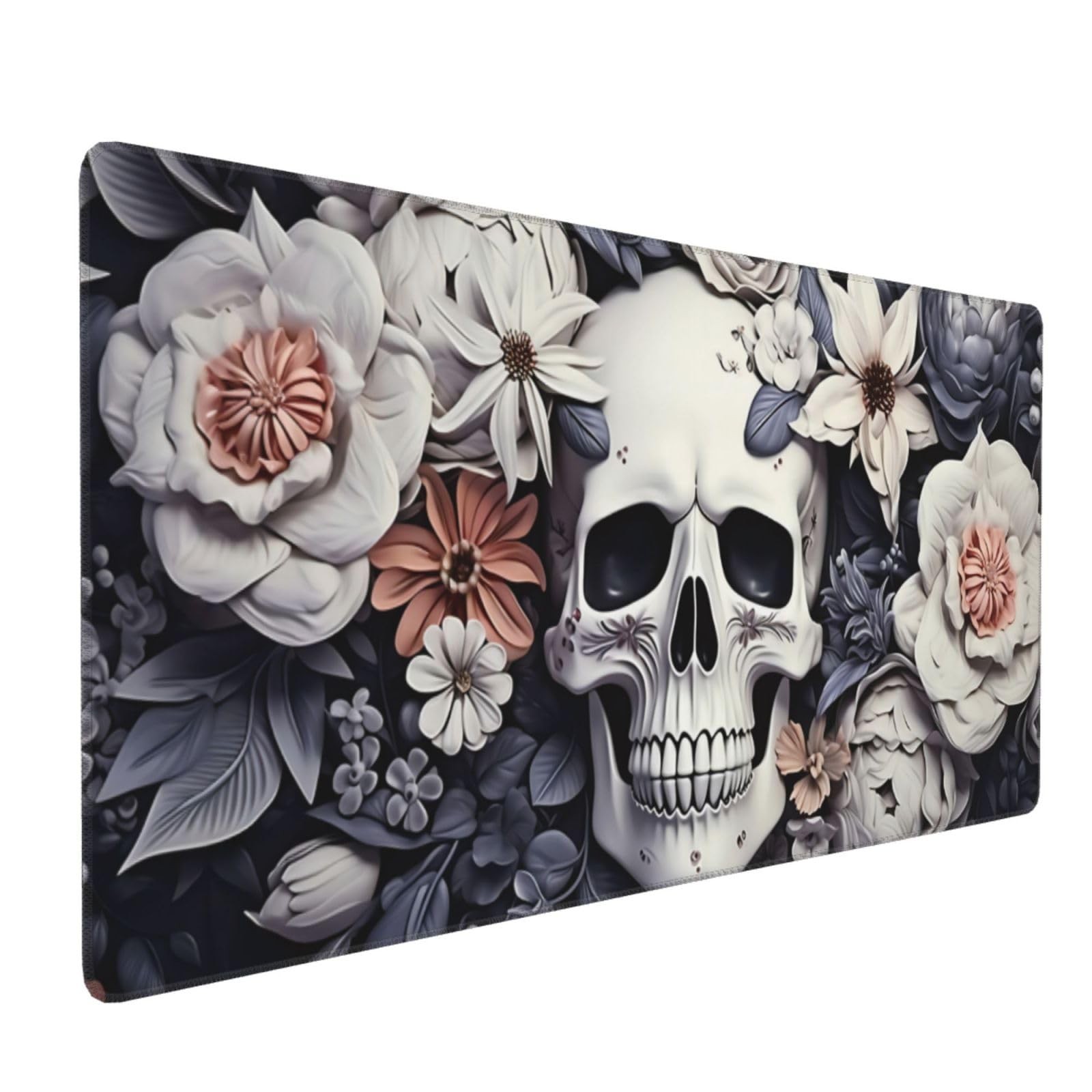XXL Large Mouse Pad 35.4x15.7" Waterproof Extended Keyboard Mat White Skull