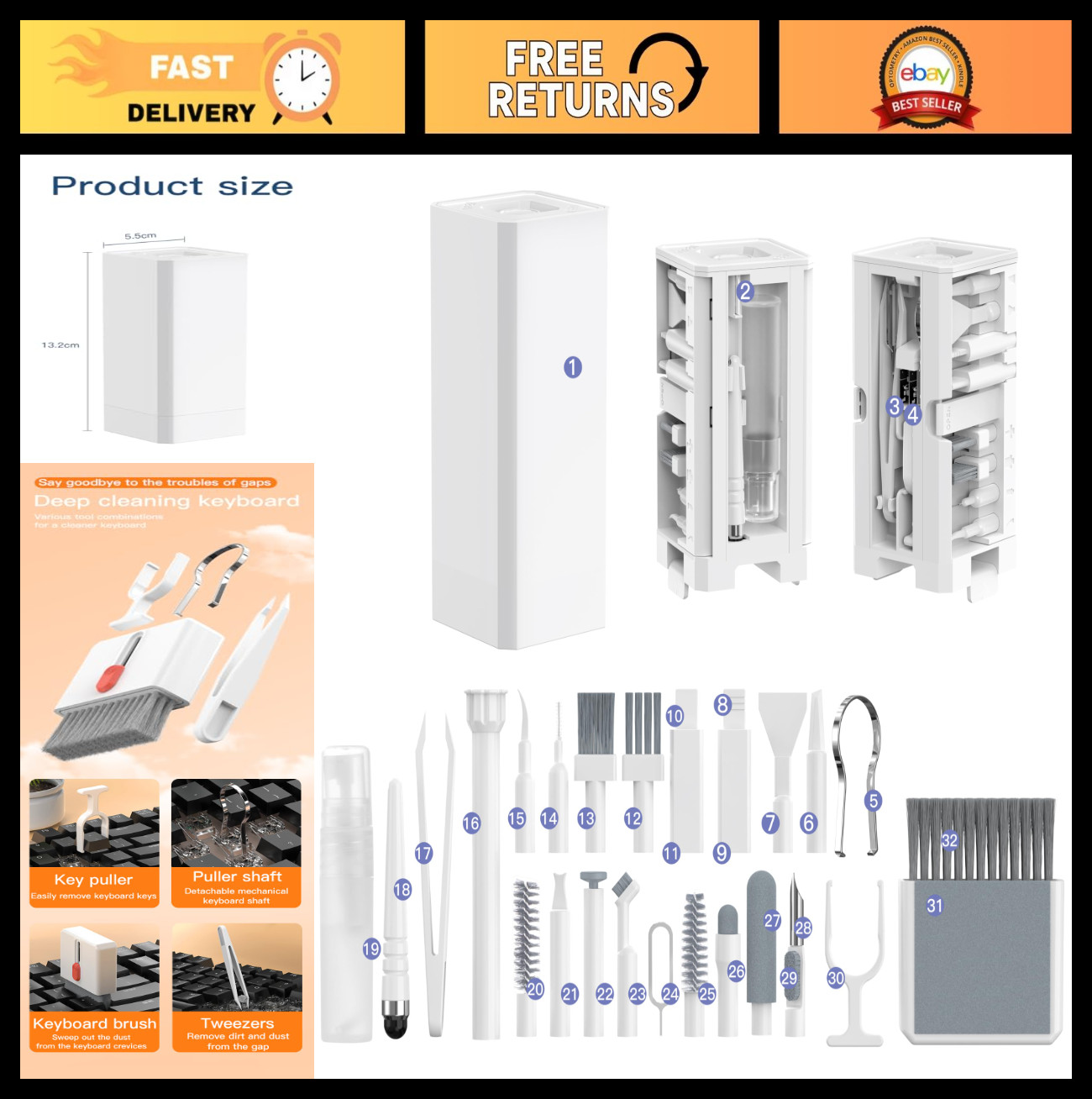 32-in-1 Electronics Cleaning Kit for Phones, Laptops, Monitors & Headphones - Co