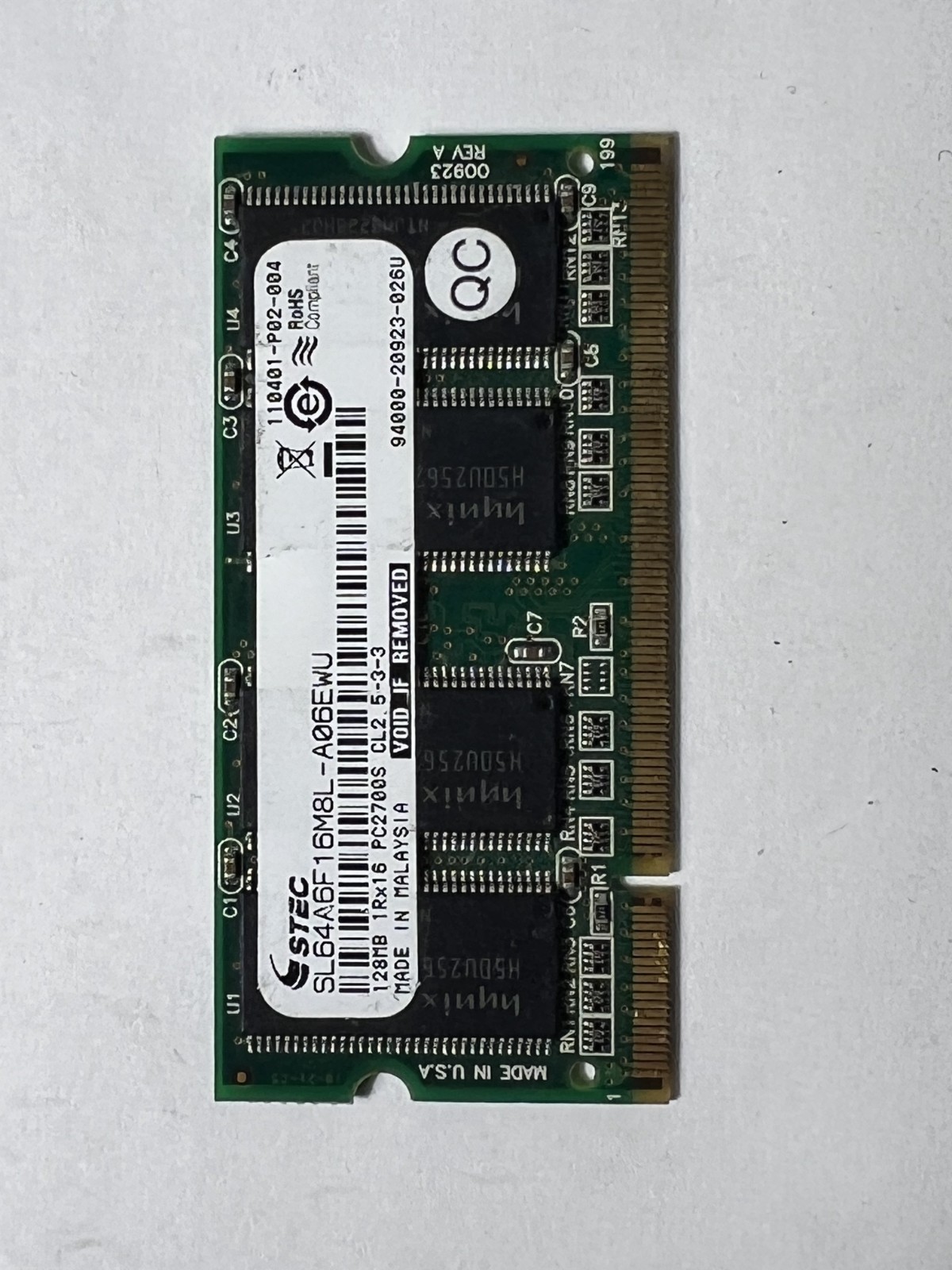 STEC SL64A6F16M8L-A06EWU 128MB DDR-333MHz PC2700 CL 2 1Rx16 5-3-3 200-Pin SODIMM